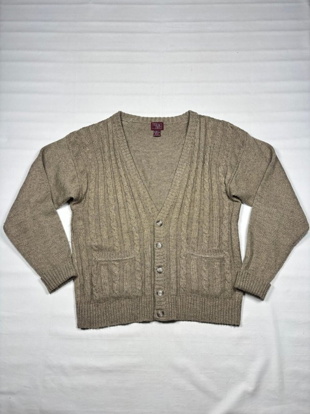 Vtg Cambridge Classics Mens Large L Brown Wool Blend Chunk Knit Cardigan